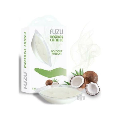 Fuzu Sensual Massage Candle - Coconut Passion 4oz | Dual Wick, Low Melting Point, Moisturizing, Illuminating | Up to 30 Hours Burn Time | For Intimate Moments of Pleasure | Dimensions: 2.875