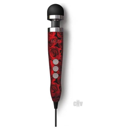 Doxy Die Cast 3 Rose Pattern Compact Wand Massager for Intimate Pleasure - Powerful Vibrations - Brushed Metal/Candy Red/Disco Black