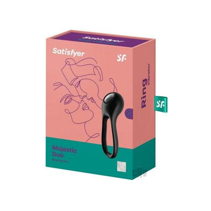 Satisfyer Majestic Duo Black Silicone Vibrating Cock Ring - Model MD-2001B - For Couples Pleasure