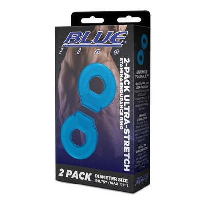 Blue Line Ultra Stretch 2pk Cock Rings - Enhancing Erection, Intense Stimulation, Pleasure for Both Partners - Blue