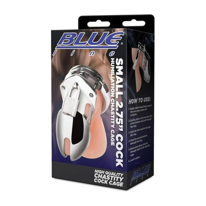 Introducing the Blue Line Cock Humilation Chastity Cage 2.75: Stainless Steel Male Chastity Device for Ultimate Control and Discreet Pleasure in Black
