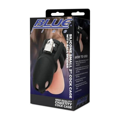 Blue Line Silicone Small 2 Cock Cage with Ball Divider - Men's Intimate Chastity Device Black