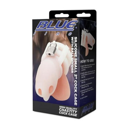 Introducing the Blue Line Silicone Small 2 Cock Cage with Ball Divider - Model BLSC2- Gender-Inclusive Silicone Cock Cage and Ball Divider in White