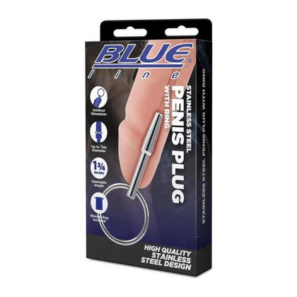 Blue Line Stainless Steel Penis Plug with Ring - Model XYZ123 - Men's Urethral Stimulator for Intense Pleasure - Silver