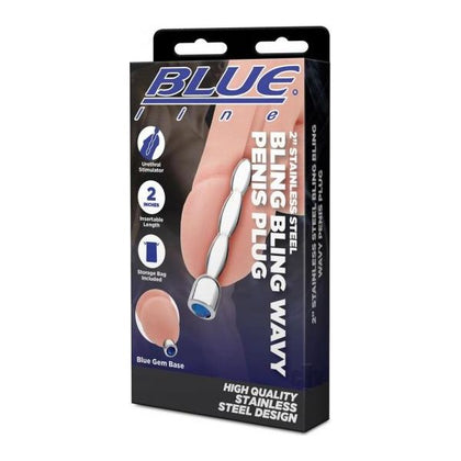 Blue Line Stainless Steel Bling Bling Wavy 2 Penis Plug for Men - Urethral Stimulation Device in Sparkling Silver