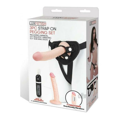 Lux F Strap-On Pegging Set 3pc - Ultimate Deep Penetration Kit for All Genders - Vibrating Dildo, Slim Anal Dildo, Adjustable Harness - Black