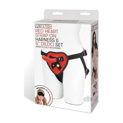 Lux Fetish Red Heart Strap-On Harness and 5-Inch Dildo Set - Unisex, Adjustable Waist up to 65, Multiple Orgasms, Red