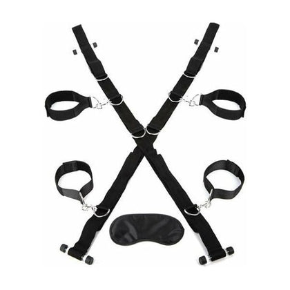 Lux Fetish Over The Door Cross with 4 Universal Restraint Cuffs - Versatile BDSM Positioning Gear for All Heights - Model LFD-OC4UC - Unisex - Multiple Pleasure Options - Black