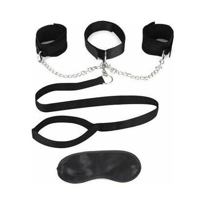 Lux Fetish Collar, Cuffs & Leash Set - Black Leather BDSM Restraint Kit for Couples