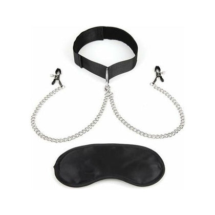 Lux Fetish Collar & Nipple Clamps Adjustable Pressure - Versatile BDSM Toy for Enhanced Nipple Stimulation - Model X123 - Unisex - Intensify Pleasure with Adjustable Pressure - Black