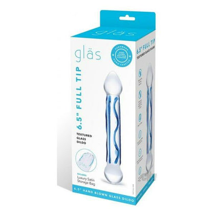 gläs Full Tip Textured Glass Dildo 6.5 - Versatile Pleasure for All Genders - Exquisite Blue and Clear Artisanal Design