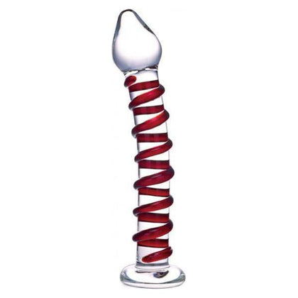 Introducing the SensaGlass Mr. Swirly Glass Dildo - Model SG-8001: A Hypoallergenic, Temperature Play Pleasure for All Genders, Designed for G-Spot Stimulation, in Stunning Red