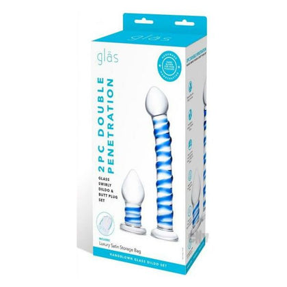 Glass Pleasure Set: Curved G-Spot Dildo and User-Friendly Butt Plug - Clear-Blue
