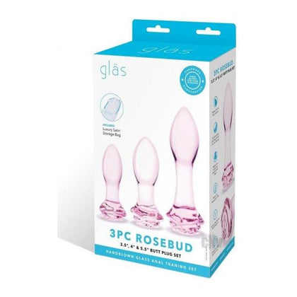 Rosebud Glass Butt Plug Set - Model 3PC Pink - Unisex Anal Pleasure Toy