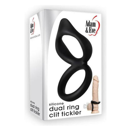 Adam and Eve Silicone Dual Ring Clit Tickler Black - Model R-2021 - Male Pleasure Enhancer for Longer Lasting Erections and Clitoral Stimulation