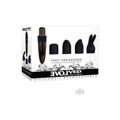 Tiny Treasures Black 7-Speed Vibrating Silicone Pleasure Kit for Women - Adult Naughty Store