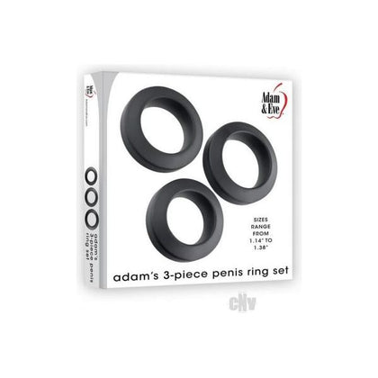 Aande Adams Silicone Penis Ring Set 3pc - Enhance Erections, Couples Play - Sizes S, M, L - Black