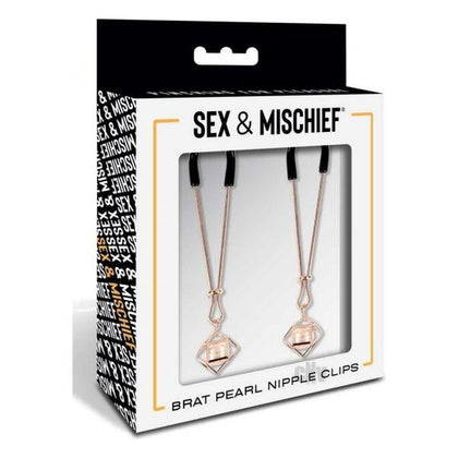 Sandm Brat Pearl Nipple Jewelry - Rose Gold, Adjustable Rubber-Tipped Nipple Clamps with Faux Pearl Accents for Sensual Tugging and Pulling - Model NB-123, Unisex, Nipple Stimulation, Rose Gold