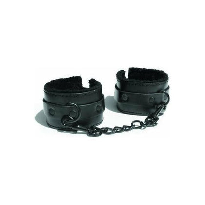 Sex and Mischief Shadow Fur Handcuffs - Vegan Leather and Fur Lined Handcuffs for BDSM Play - Model SM-001 - Unisex - Wrist Restraints for Sensual Pleasure - Black - Adult Naughty Store