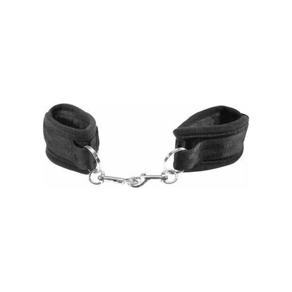 Sex And Mischief Beginners Handcuffs - Black, Soft Velboa Cuffs with Easy-On Easy-Off Closures, Snap Link Connectors, Unisex, Pleasure Enhancing Bondage Restraints