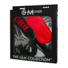 Introducing the Sensual Pleasures Deluxe BDSM Kit - Model SP-5000: Unisex Furry Cuffs, Flat XOXO Paddle, and Red Blindfold Mask