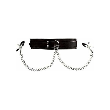 Sportsheets Collar With Nipple Clamps - Intensify Pleasure with the Sensual Leather Collar and Adjustable Clamps (Model: SC-2001) - Unisex - For Exquisite Nipple Stimulation and Beyond - Seductive Black