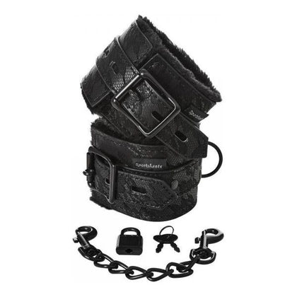 Introducing the Exquisite Elegance Collection: Sincerely Lace Fur Lined Handcuffs Black - Model 10B - For Alluring Power Play and Sensual Pleasure - Adult Naughty Store