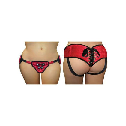 Introducing the SensualCurves Plus Size Lace With Satin Corsette Adjustable Strap-On Red Size 12 to 30 - The Ultimate Pleasure Experience for All Genders!