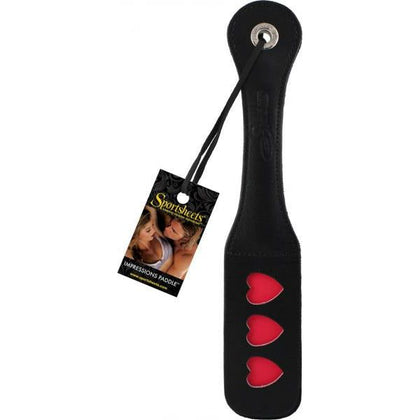 Sportsheets Leather Impression Paddle Heart 12 Inch Black - Mini Heart-Shaped Spanking Toy for Couples - Adult Naughty Store