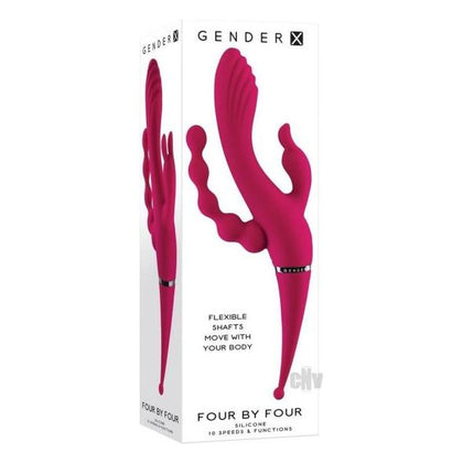 Introducing the Gx Four By Four Red Quadruple Stimulation Vibrator - The Ultimate Pleasure Experience for All Genders!