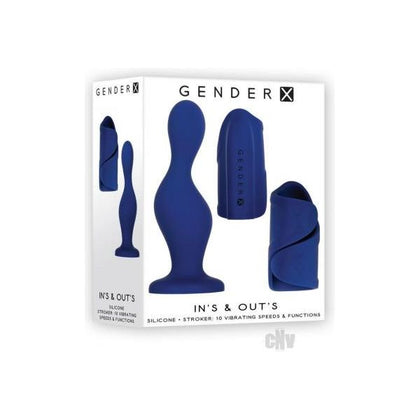 Gx Ins And Outs Blue - Dual Pleasure Silicone Dildo and Vibrating Stroker Combo for Men - Model GX-2021 - Blue