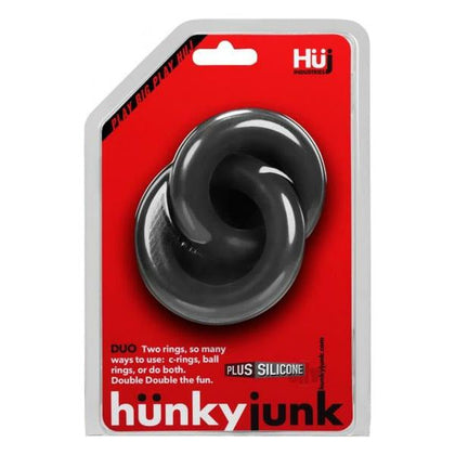 Hünkyjunk DUO Link Cock-ball Rings - Model X1: Dual Grip Silicone Blend Double C-Ring for Enhanced Pleasure - Black