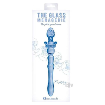 Icon Glass Menage Puppy Dildo Blue - Premium Crystal-Clear Glass Toy for Sensual Pleasure and Intimate Pet Play