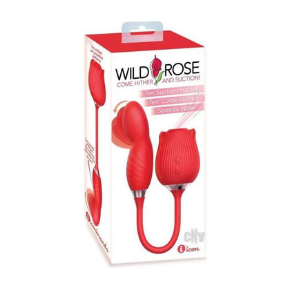 Icon Wild Rose Come Hither Red Suction Rose Dual Stimulation Toy - Model WH-101 - Unisex G-Spot and Clitoral Silicone Pleasure Device
