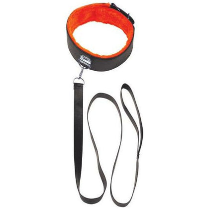 Black Orange Short Leash - Sensual Leatherette Collar with Soft Fur Lining for Intimate Bondage Play - Model X1 - Unisex - Neck and BDSM Pleasure - Elegant Black and Vibrant Orange