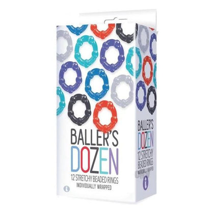 9 Ballers Dozen Beaded 12pk - Premium TPR Cock Rings for Enhanced Pleasure - Model 9BD-12 - Unisex - Multi-Colored