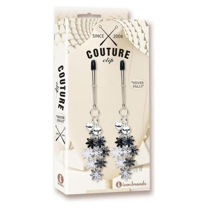 Icon Brands Couture Clips Silver Falls Nip Clamp - Elegant Feathered Nipple Clips for Sensual Pleasure - Model SFNC-001 - Unisex - Delicate Silver Leaves - Shimmering Movement