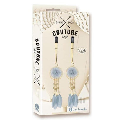 Icon Brands Couture Clips Dove Gray Nip Clamp - Elegant Feathered Nipple Clamps for Sensual Pleasure