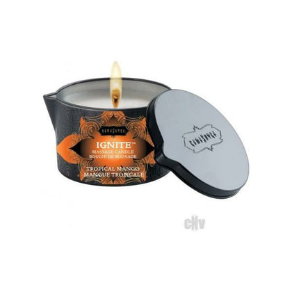 Kama Sutra Ignite Massage Candle Tropical Mango 6oz - Luxurious Coconut Oil and Shea Butter Infused Massage Candle for Sensual Massages - Model: Tropical Mango 6oz - Suitable for All Genders  - Adult Naughty Store