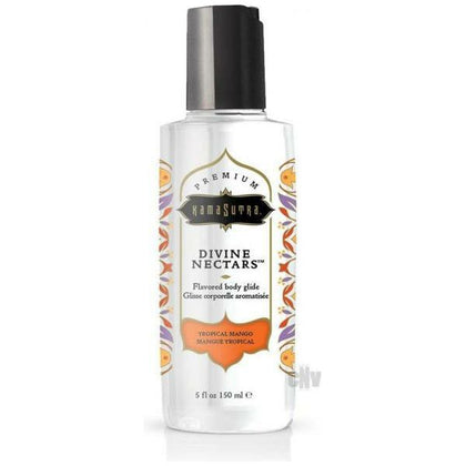 Divine Nectars Tropical Mango 5oz Kissable Water-Based Body Glide - Sensual Massage Gel for Intimate Pleasure - Clear, Non-Staining, Long-Lasting, and Silky Smooth - Pop-Cap Lid - Made in the USA