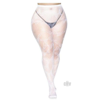 Leg Avenue Butterfly Net Tights 1X/2X White - Sensual Sheer Lingerie for Women, Perfect for Intimate Delights, Plus Size