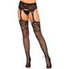 Introducing the Sensualite Rhinestone Lace Top Fishnet Stockings with Attached Garter Belt - Model RS-001B (Women's, Black, One Size) - Adult Naughty Store