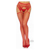 Introducing the Indust Stocking Oring Garter Belt Os Red: Sensual Industrial Net Stockings with O-Ring Attached Garter Belt for Women, Offering Exquisite Pleasure and Unmatched Comfort in Siz - Adult Naughty Store