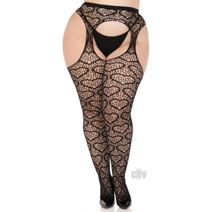 Luscious Lingerie Heart Net Suspender Hose 1X-2X Black - Sensual Seduction for Alluring Legs