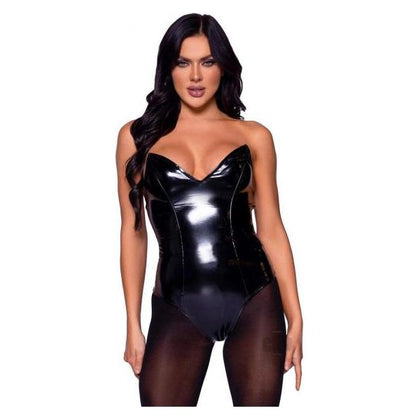 Black Vinyl Boned Bodysuit - Sensual Intimate Apparel for Women - Model SB-001 - Size Small - Adult Naughty Store