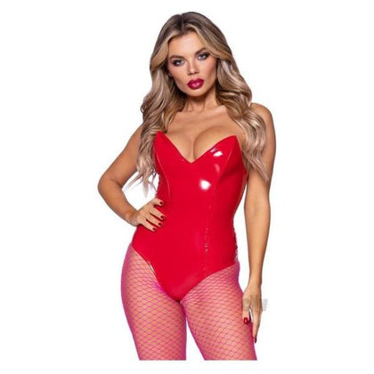 Ravishing Red Vinyl Boned Bodysuit - Medium Size - Seductive Lingerie for Women - Unleash Your Passion in Style! - Adult Naughty Store