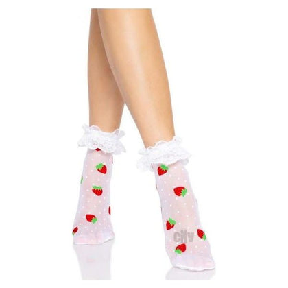 Strawberry Sensation: Flirty Ruffled Anklets by Lingerie Co. - Model RD-001 - Women's Pleasurewear - One Size - White/Red - Adult Naughty Store