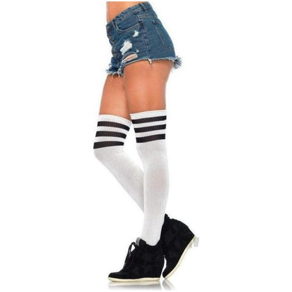 Athlete Thigh Hi 3 Stripe O/S White/Black Lingerie Model ATH-TH3S-WB Unisex Pleasurewear - One Size