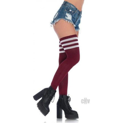 Athlete Thigh Hi 3 Stripe Top O/S Burgundy - Sensational Lingerie for Women, Model ATH-THH-3STP, Thigh-High Style, Delightful Pleasure, One Size