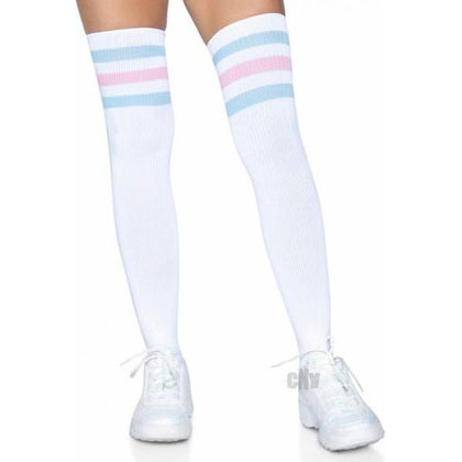 Athlete Thigh Hi 3 Stripe Top O/S Pink/Blue - Sensational Sports Lingerie for Women, Model ATH-THH-3ST-PNK-BLU, Ultimate Pleasure for Thighs, Size OS